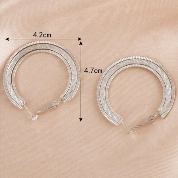 Silver Textured Hoop Earrings - Picture 4 of 4